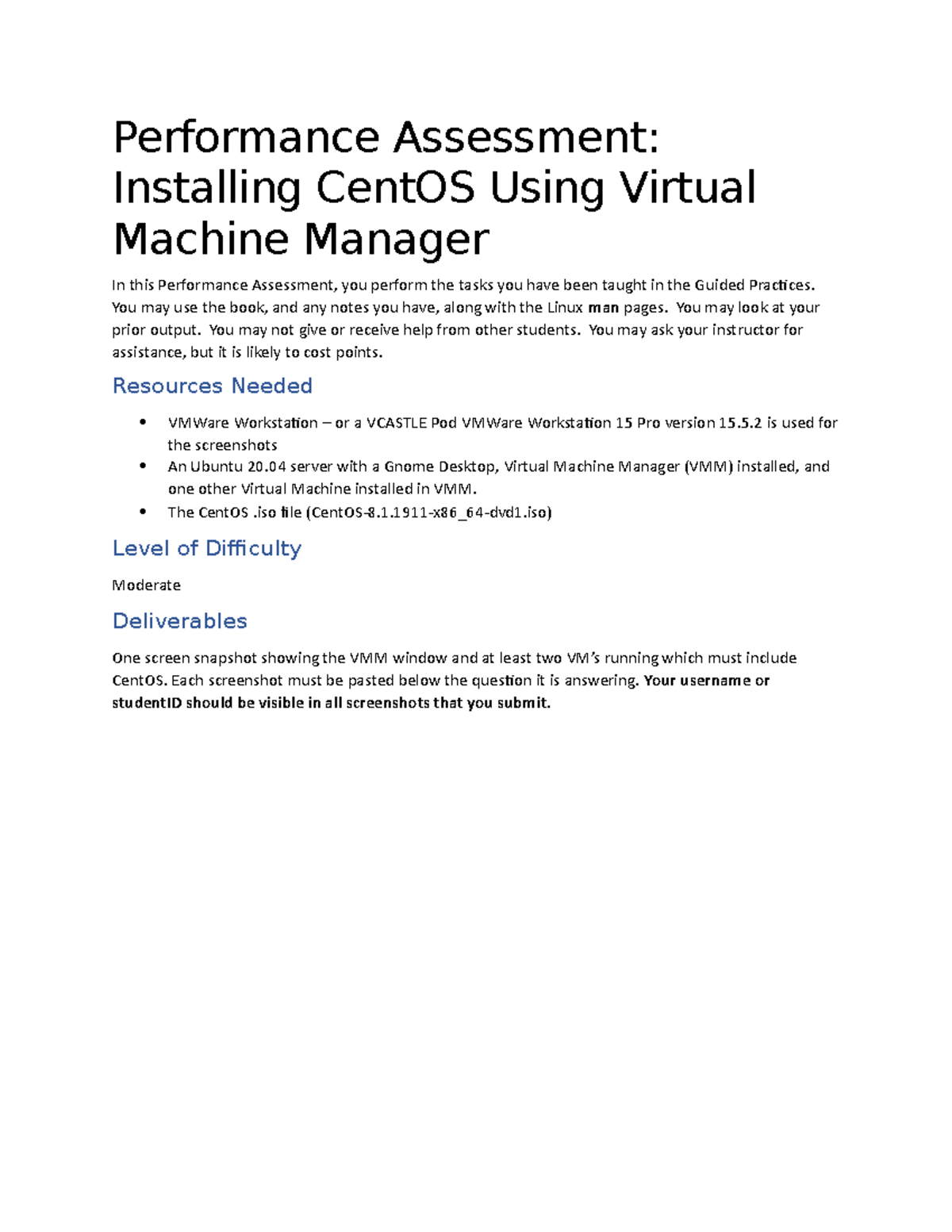 1.8 Performance Assessment Installing Cent OS Using Virtual Machine ...
