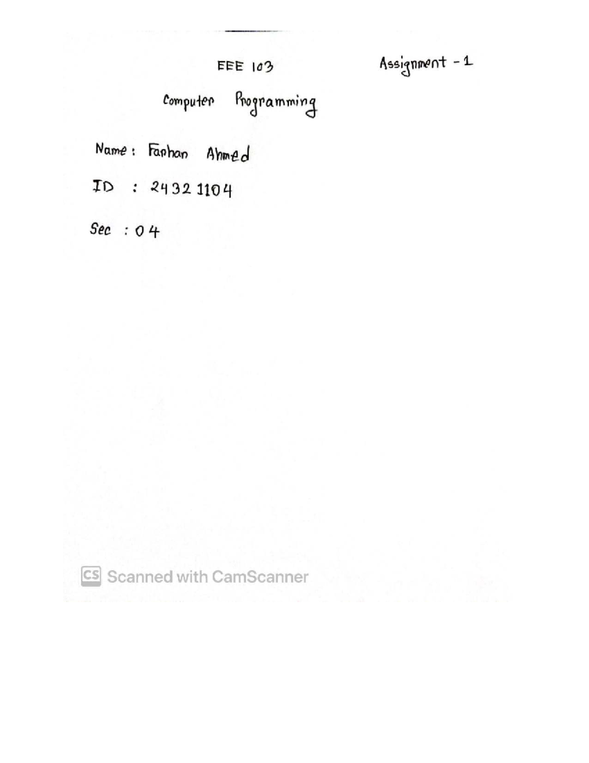 Assignment 1: C Programming Basics - Farhan Ahmed (Sec-4) - Studocu