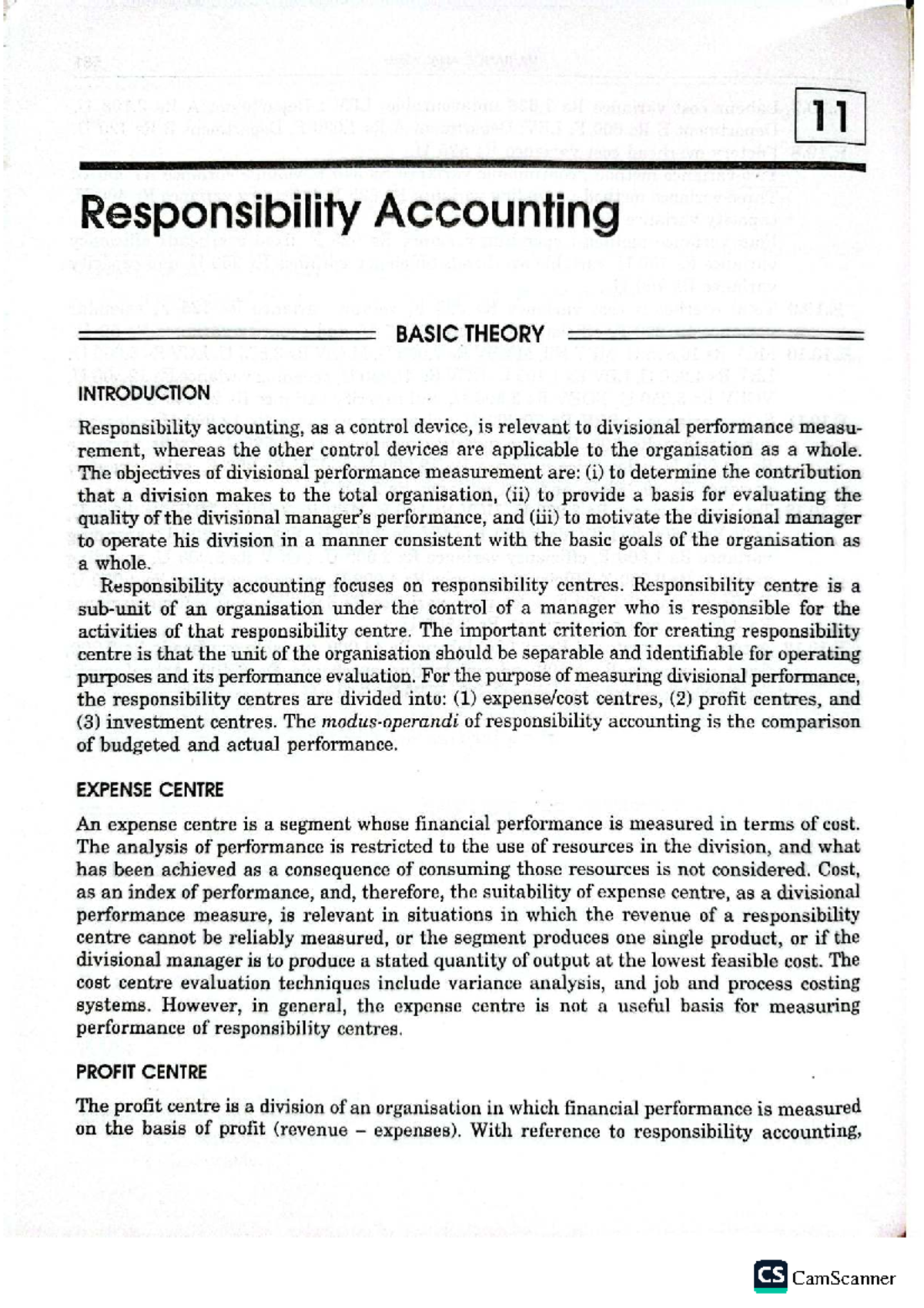 Responsibility Accounting: Basic Theory & Performance Measurement - Studocu