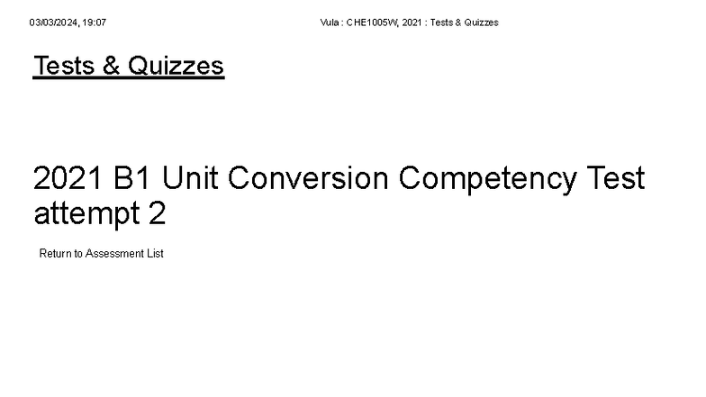 CHE1005W 2021 Unit Conversion Competency Test - Tests & Quizzes - Studocu