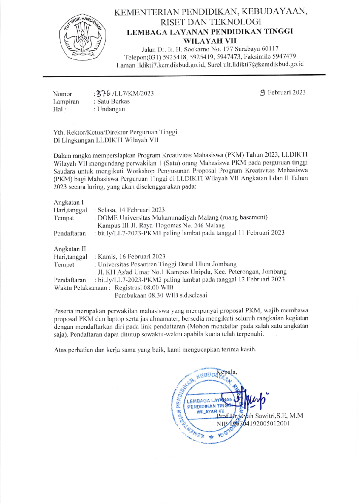 Und. PKM Workshop Proposal 2023 - LLDIKTI Wilayah VII - Studocu