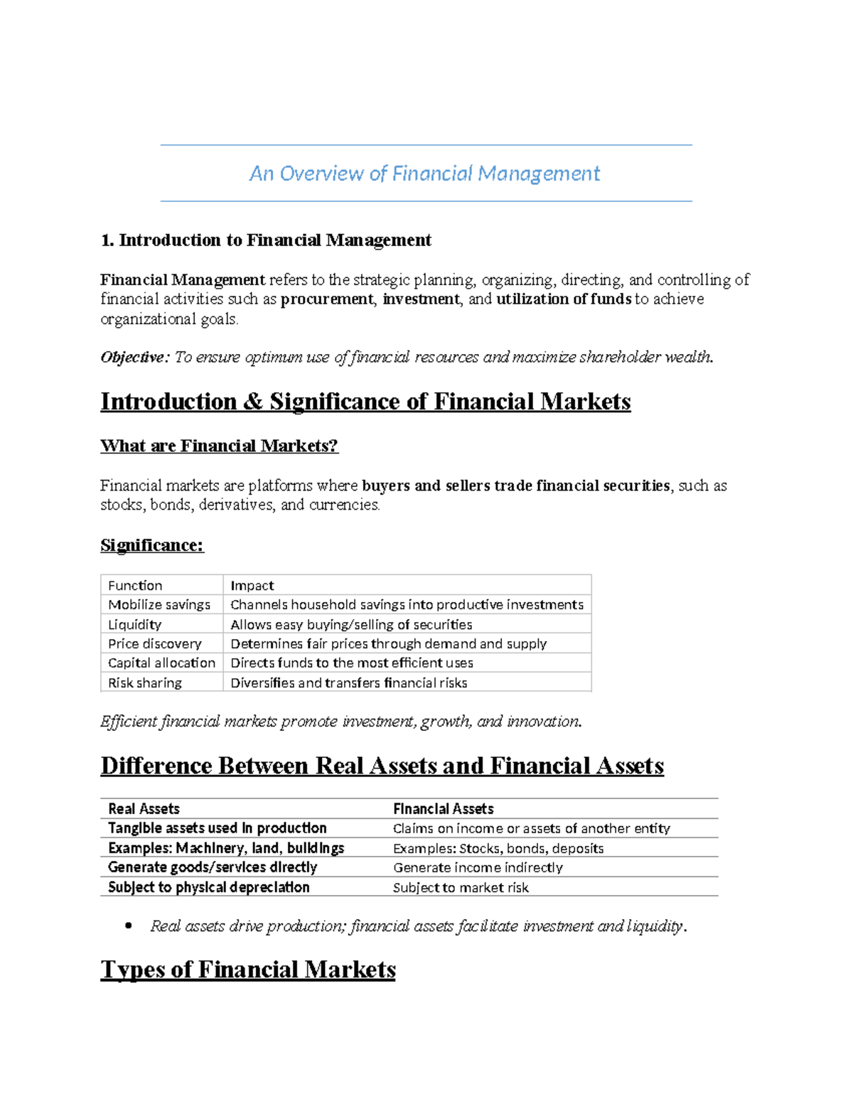 Financial Management Overview: Key Concepts and Techniques - Studocu