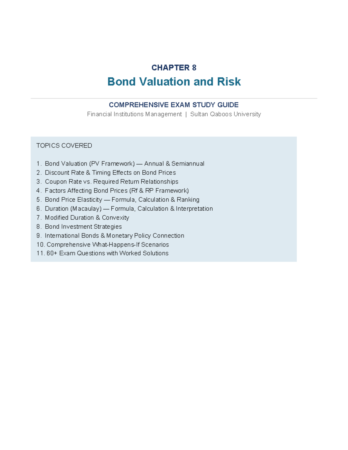 Ch8 Bond Valuation & Risk Comprehensive Exam Study Guide - Studocu