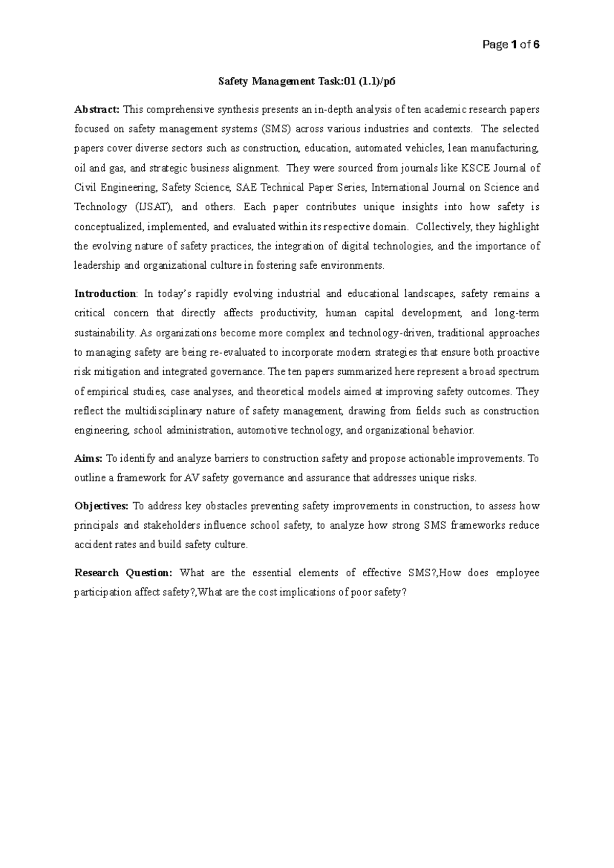 Safety Management Systems Analysis: Insights from Diverse Industries ...
