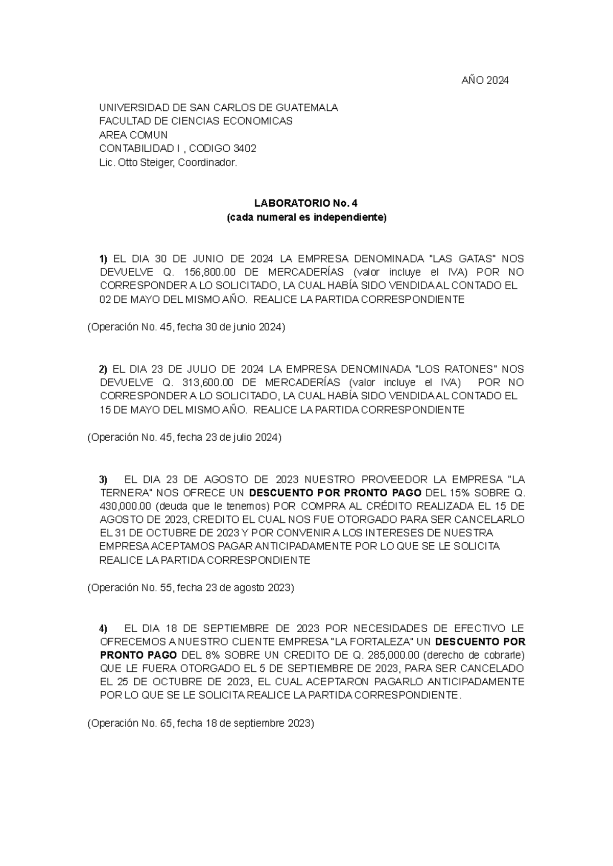 Contabilidad I 3402 Lab 4: Devoluciones y Descuentos 2024 - Document Preview