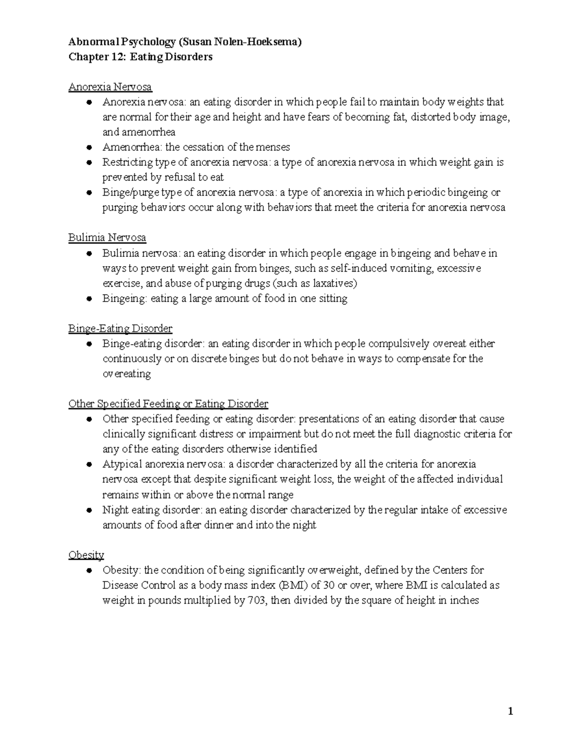 Ch. 12: In-Depth Overview of Eating Disorders in Abnormal Psychology ...