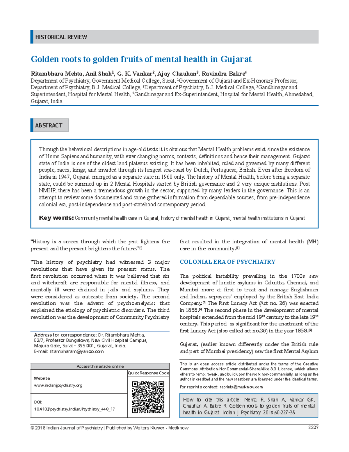 HIST 101: Evolution of Mental Health Care in Gujarat - Studocu