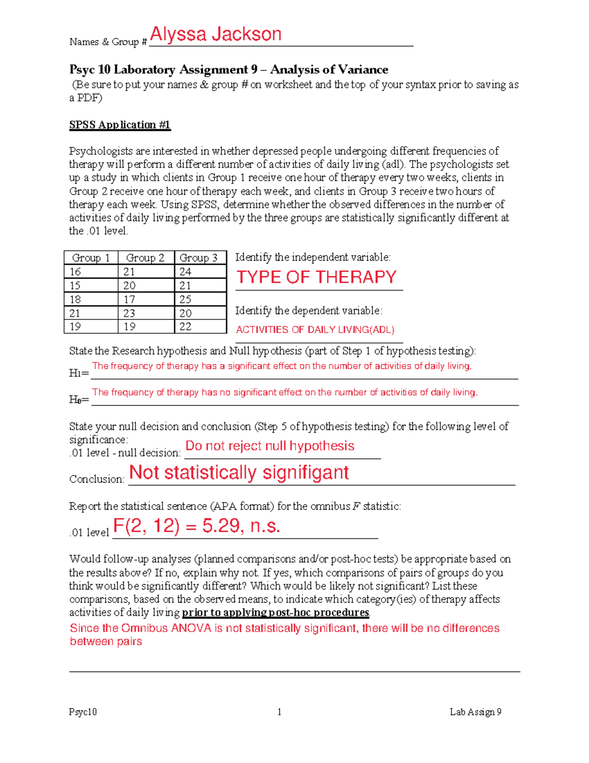 Annotated-Lab 20Assignment 209 - Psyc 10 Laboratory Assignment 9 ...
