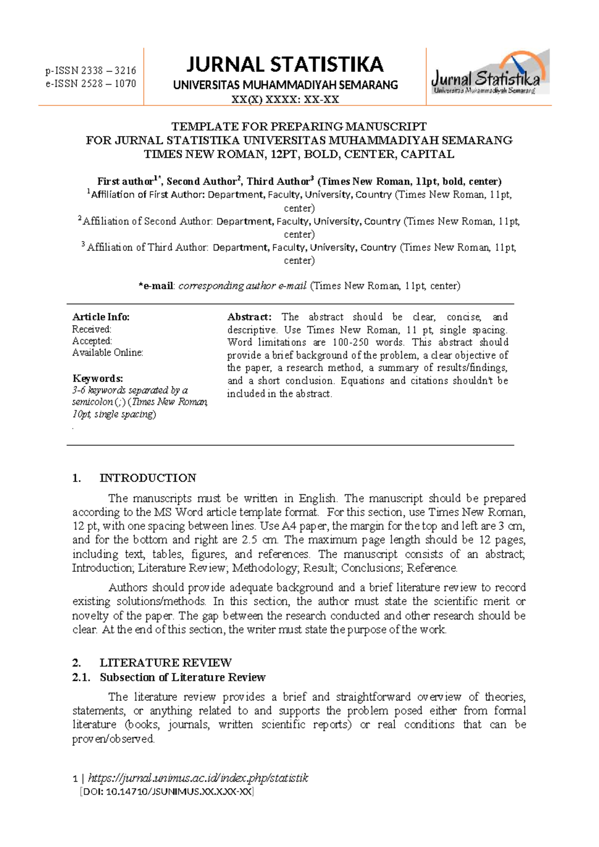 Template for Preparing Manuscript for JURNAL STATISTIKA UNIMUS - Studocu