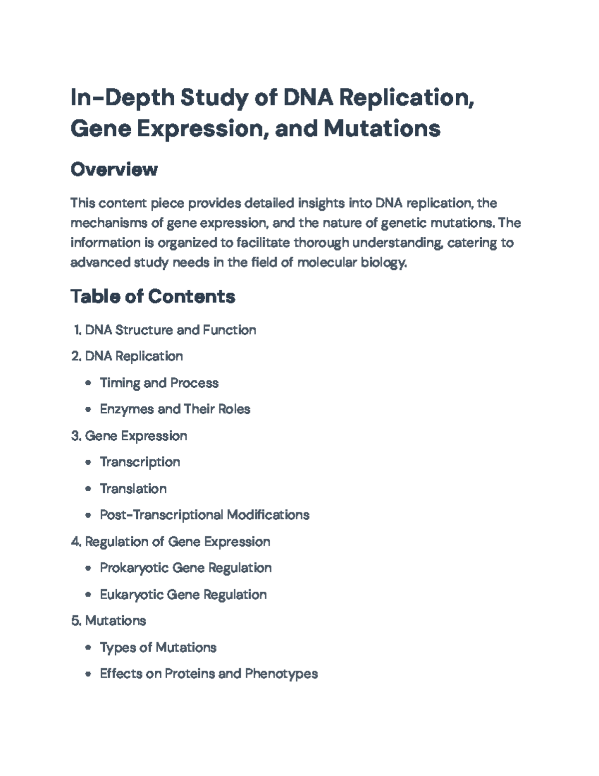 Comprehensive Overview of DNA Replication, Gene Expression & Mutations ...