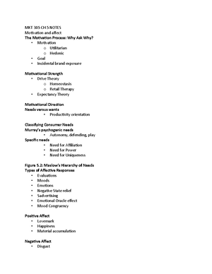 Mkt 305 ch 1 notes - Mkt 305 ch notes Consumer behavior is important to ...
