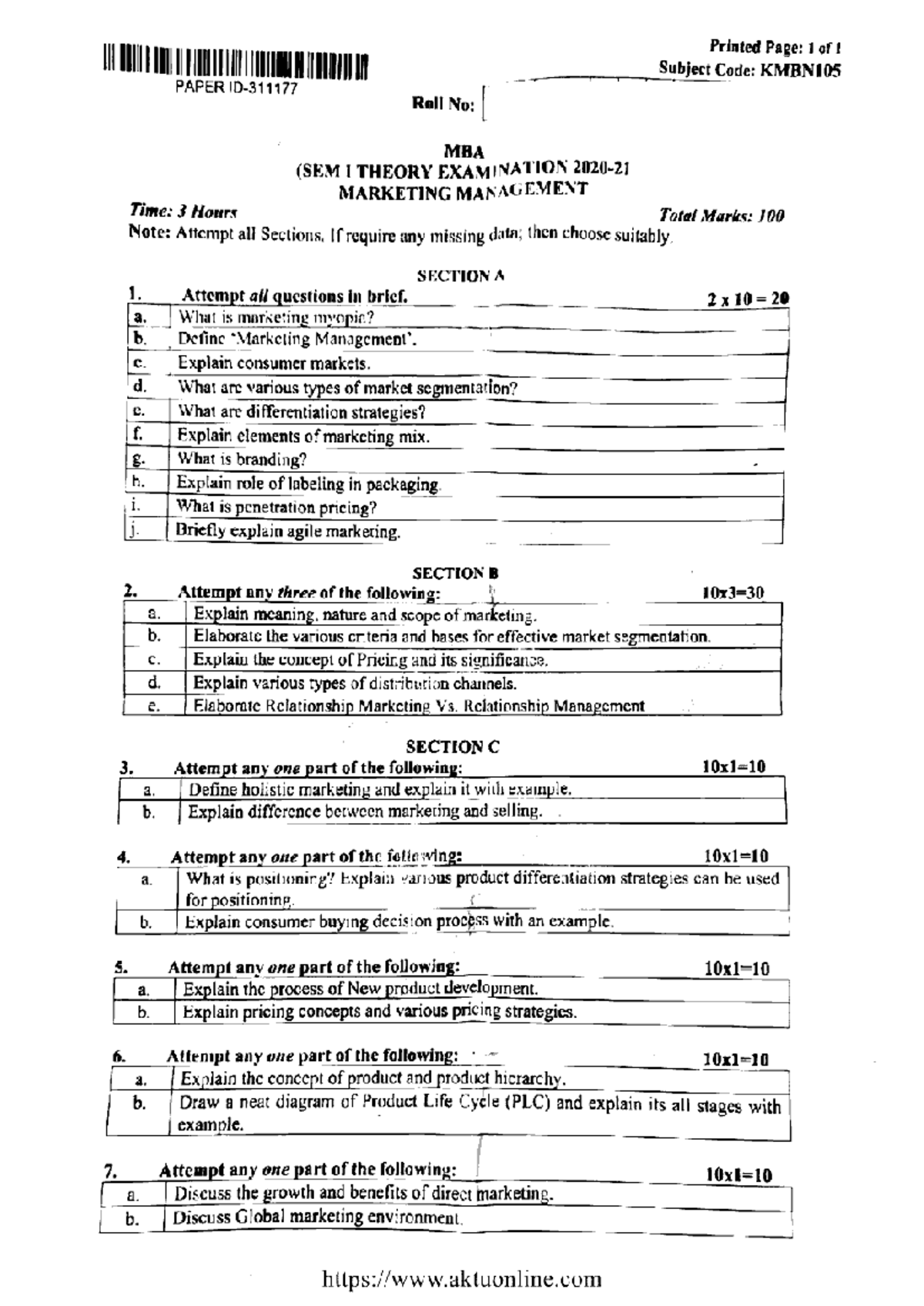 MBA I SEM Marketing Management KMBN105 Theory Exam Notes 2021 - Studocu