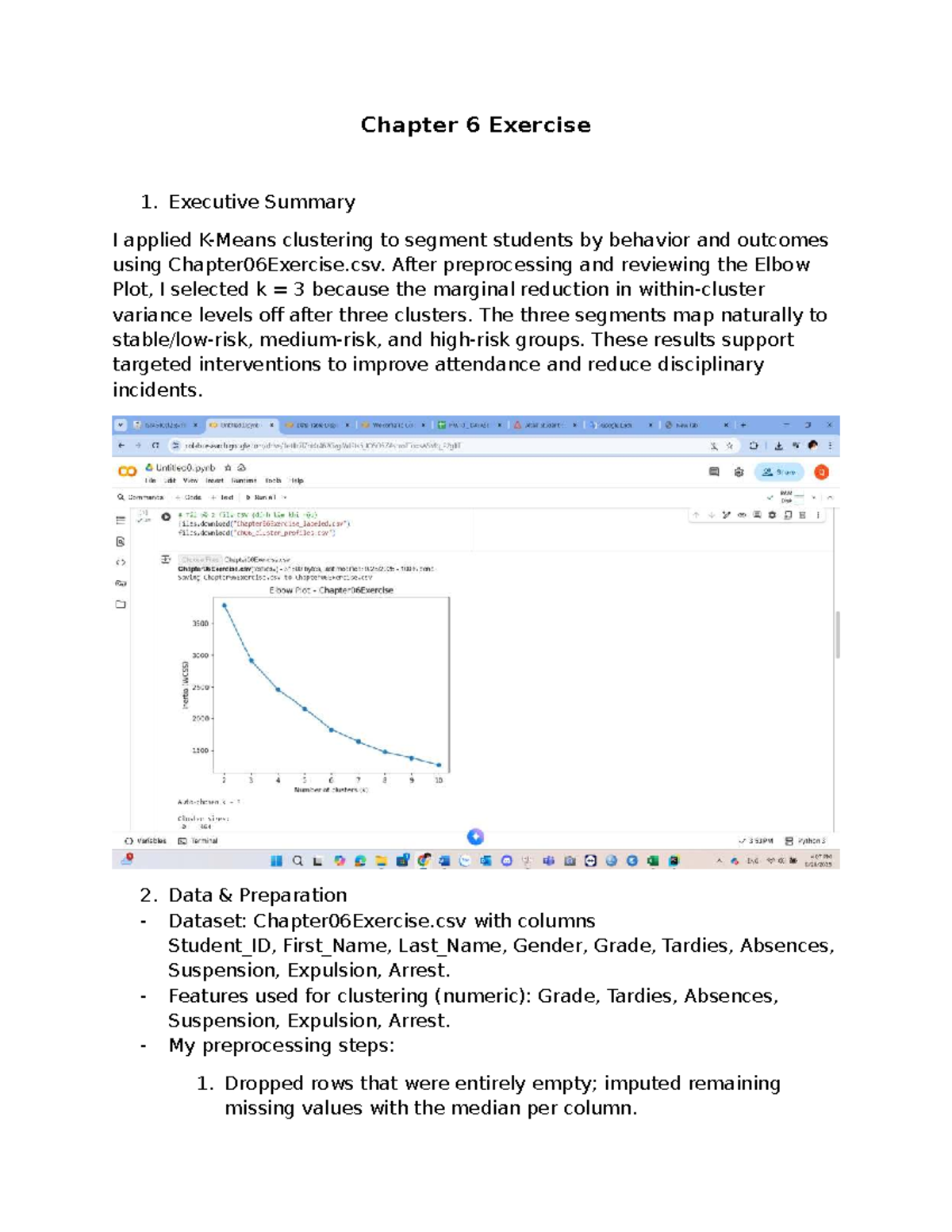Chapter 6 Exercise - K-means Clustering Analysis and Results - Studocu
