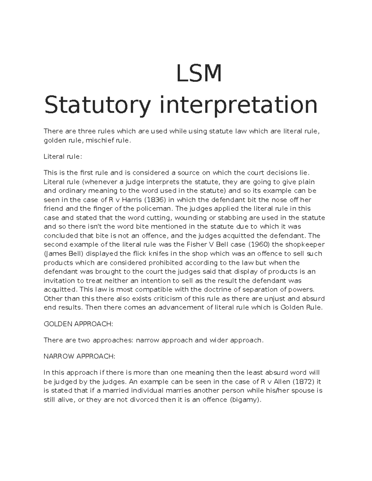 LSM Statutory Interpretation: Rules and Case Examples Explained - Studocu