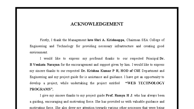 Acknowledgement and Project Overview for CSE 2025 - Studocu