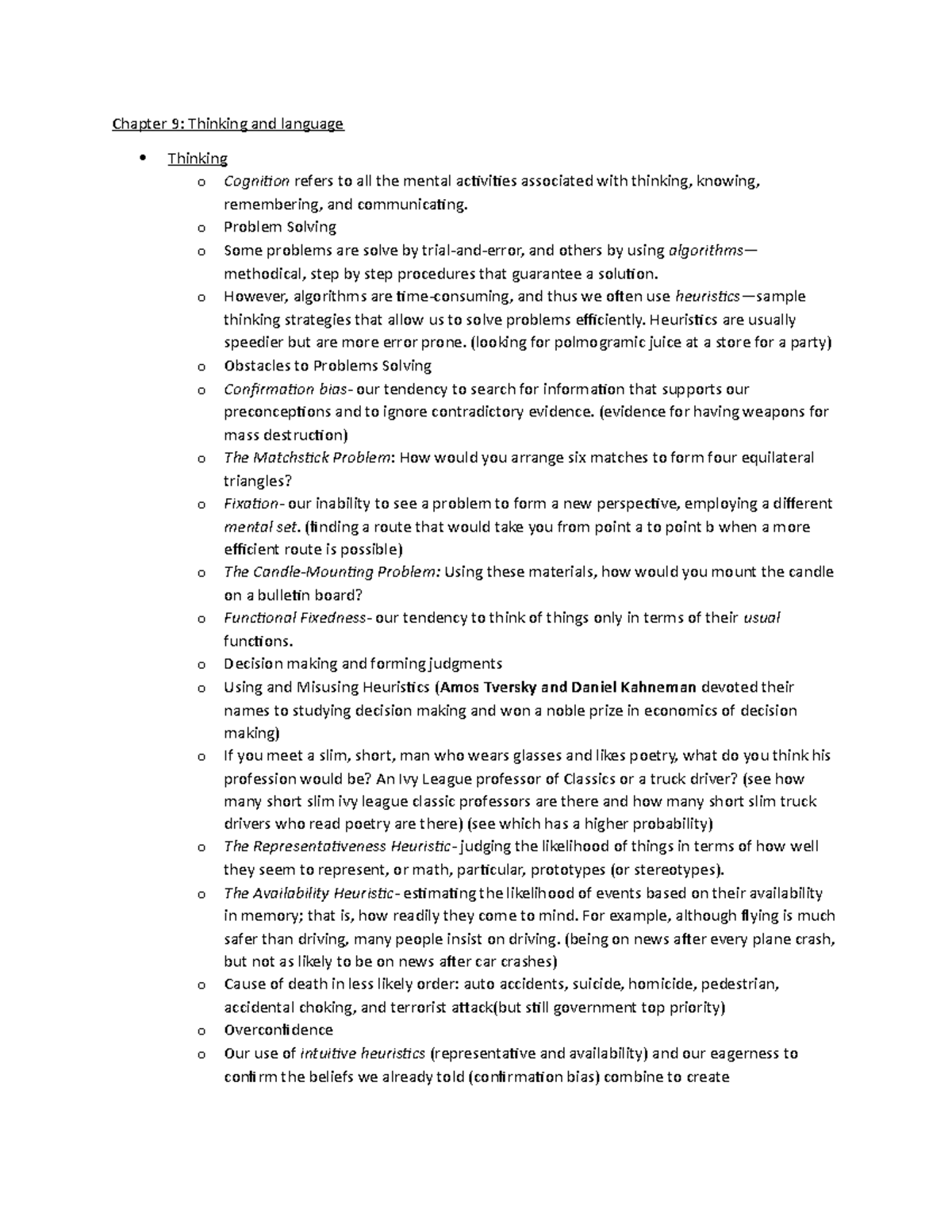 Psych lecture notes chapter 9 - Chapter 9: Thinking and language ...