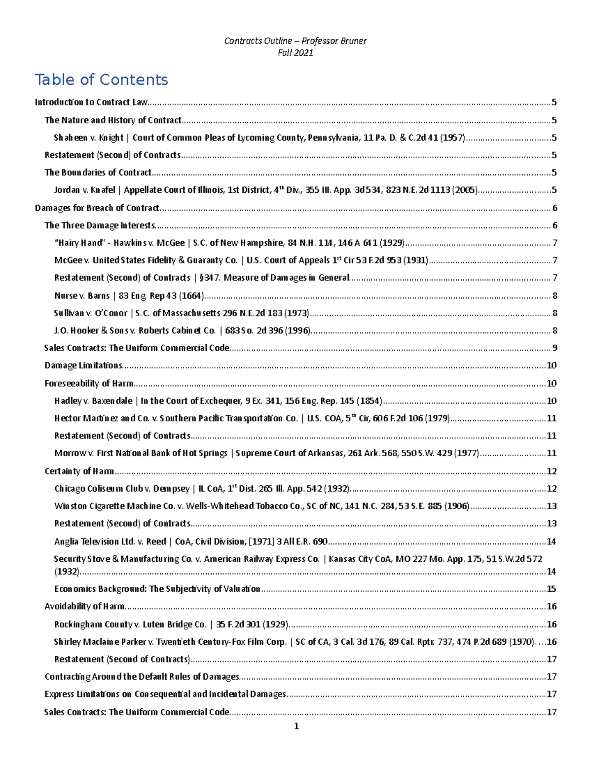 Contracts Outline - Table of Contents - Fall Introduction to Contract ...