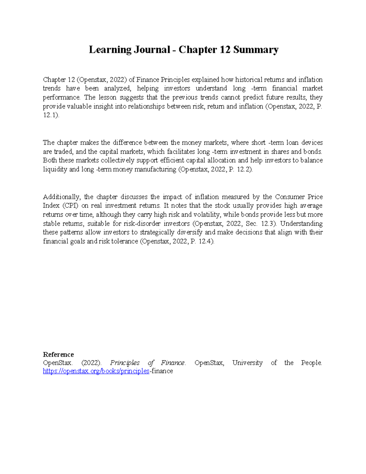 Learning Journal Summary: Finance Principles Chapter 12 - Studocu