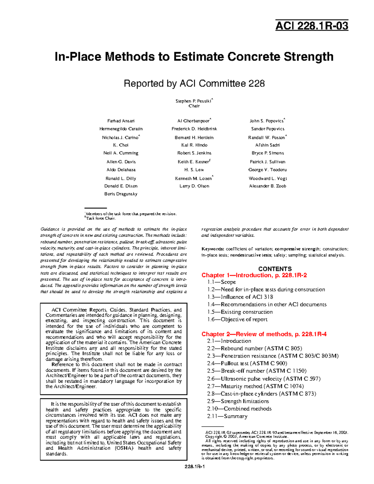 ACI 228.1R 03 In-Place Methods for Estimating Concrete Strength - Studocu