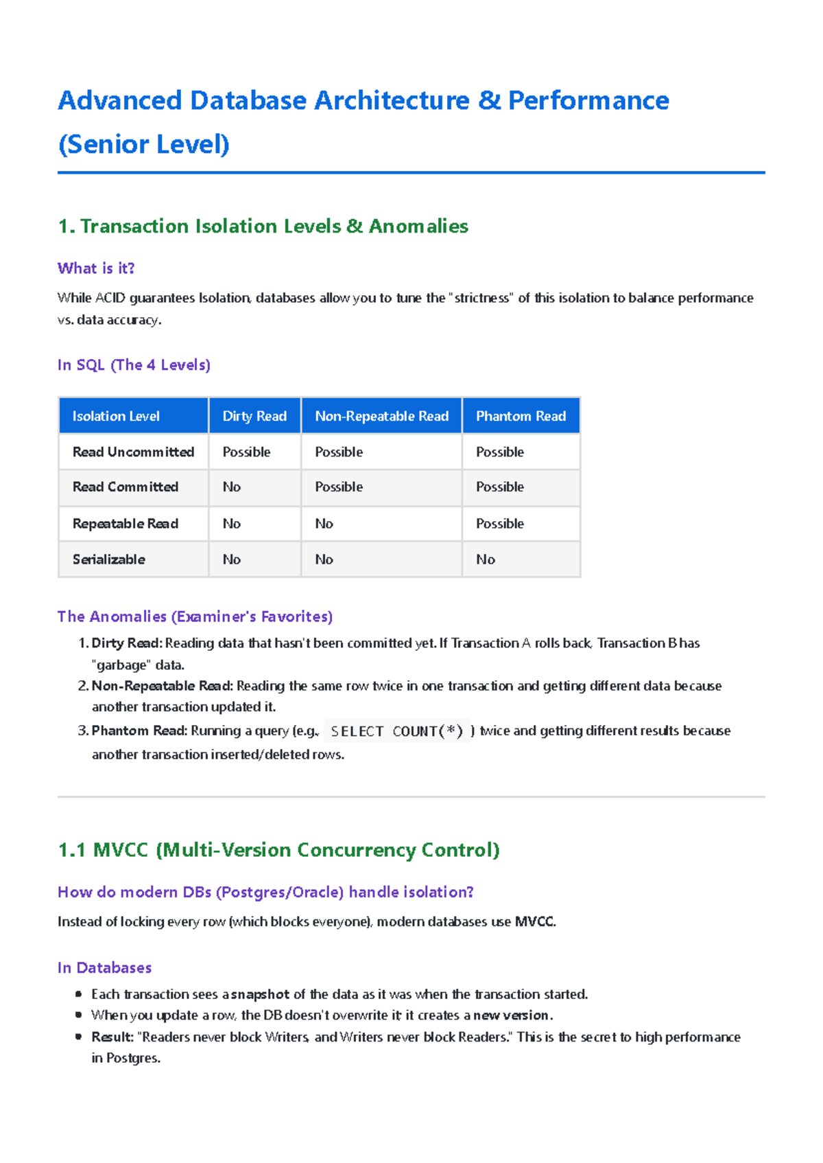 Advanced Database Architecture Performance (Senior Level) - Isolation ...