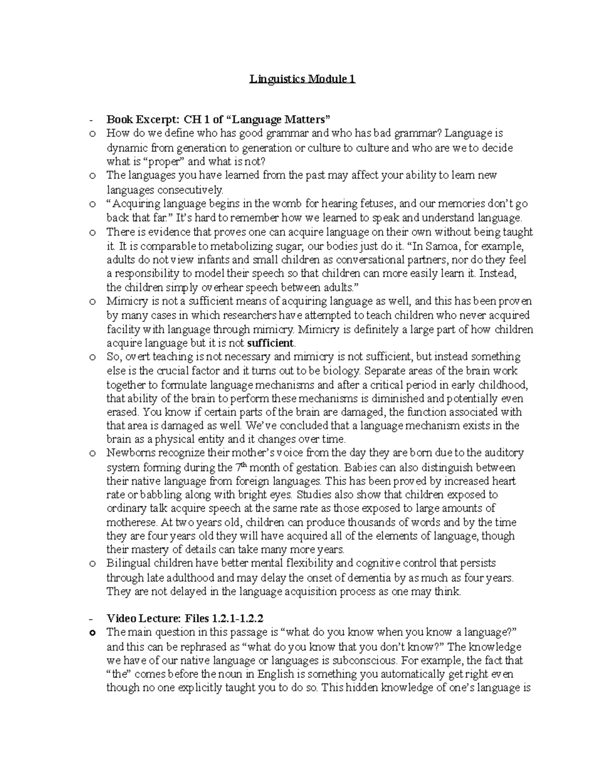 Linguistics Module 1 - Summary Language Files - Linguistics Module 1 ...