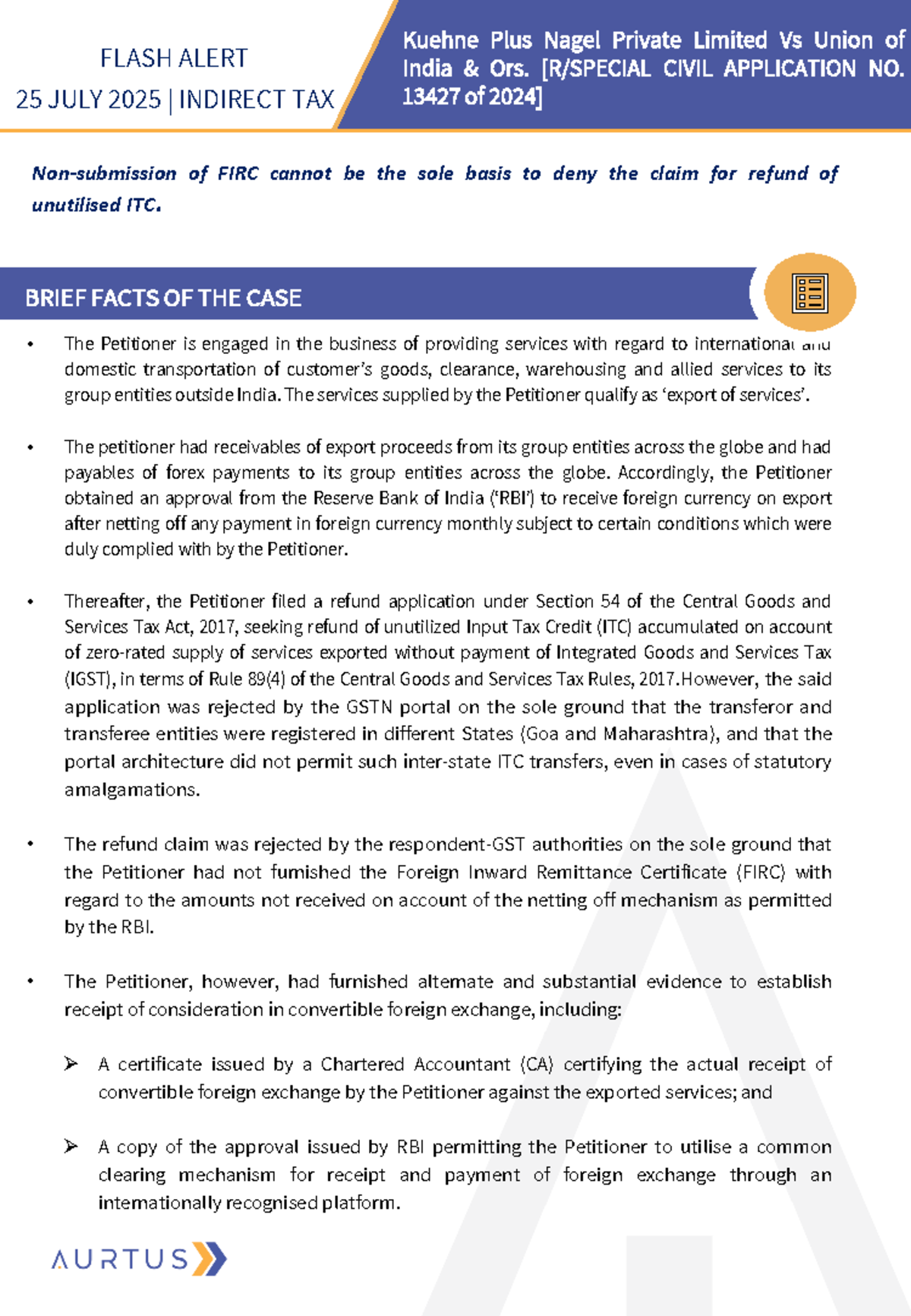 Flash Alert: Gujarat HC Ruling on FIRC & ITC Refund Claim - 25 July ...