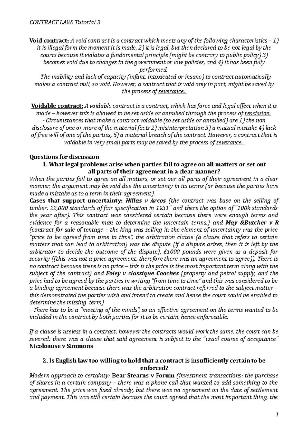 Contract Law: Tutorial 3 - Understanding Void and Voidable Contracts ...