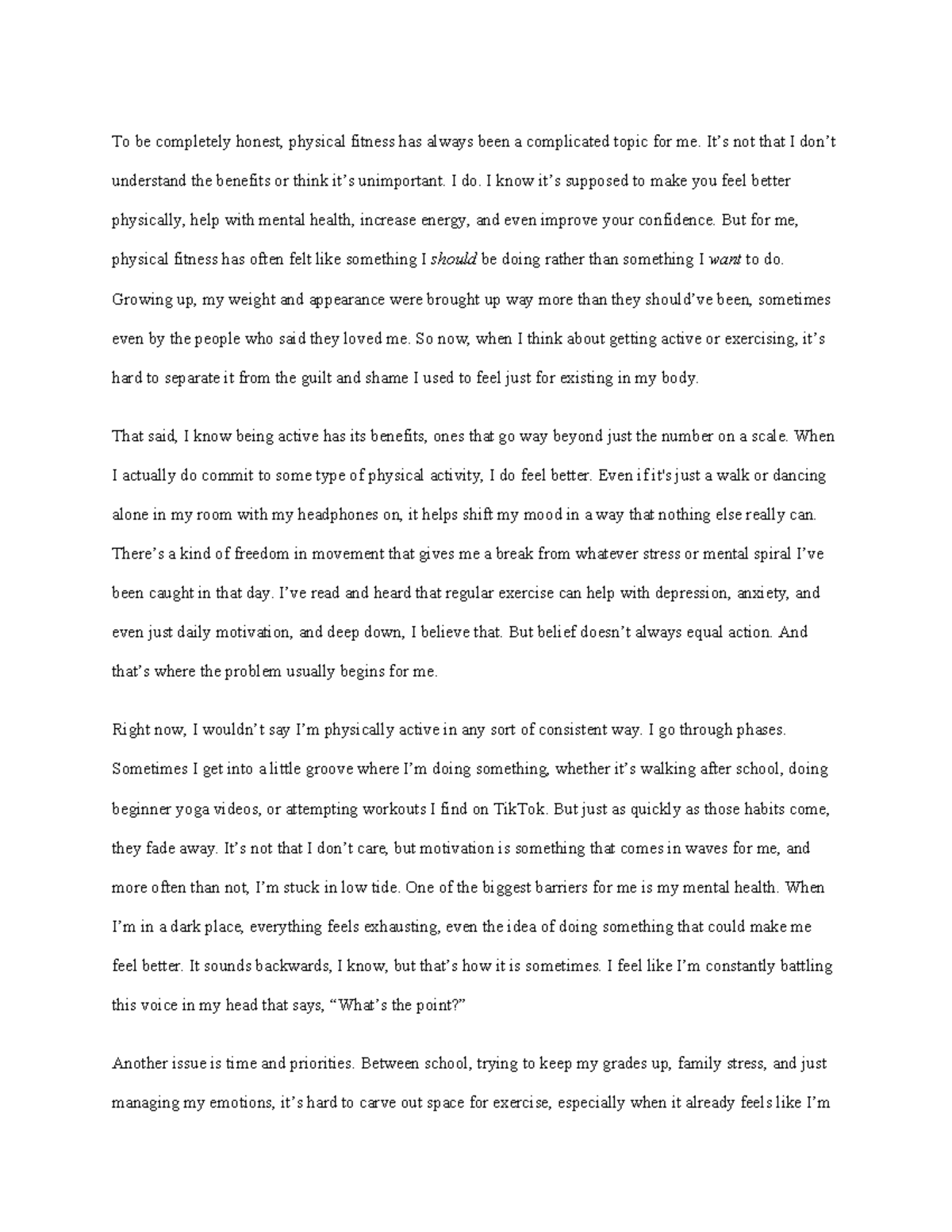 Reflective writing #3: My journey with physical fitness and self ...