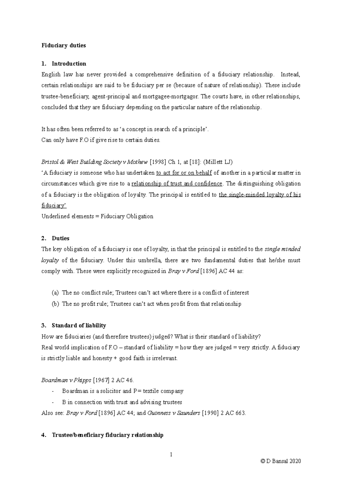 Trustees handout - Fiduciary duties Introduction English law has never ...