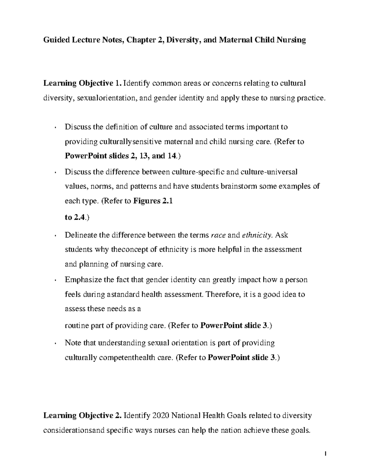Guided Lecture Notes, Chapter 2, Diversity, and Maternal Child Nursing ...