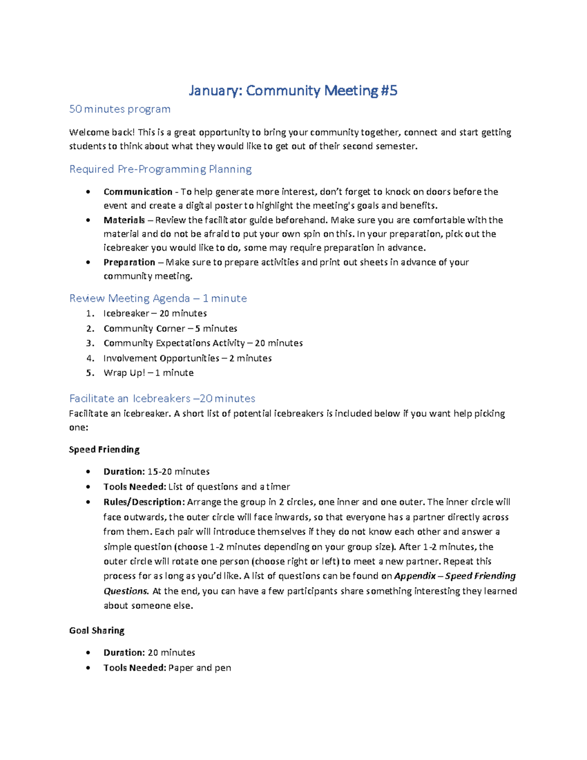 Community Meeting 5 - January: Facilitator Guide & Agenda - Studocu