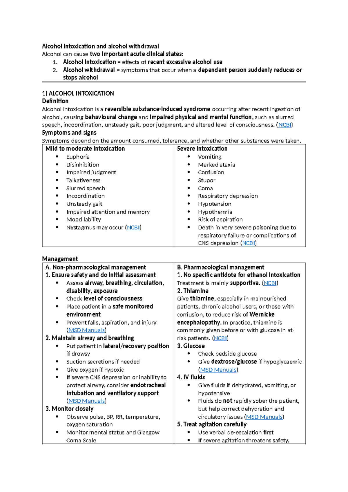 Alcohol Intoxication & Withdrawal: Clinical Management Overview - Studocu