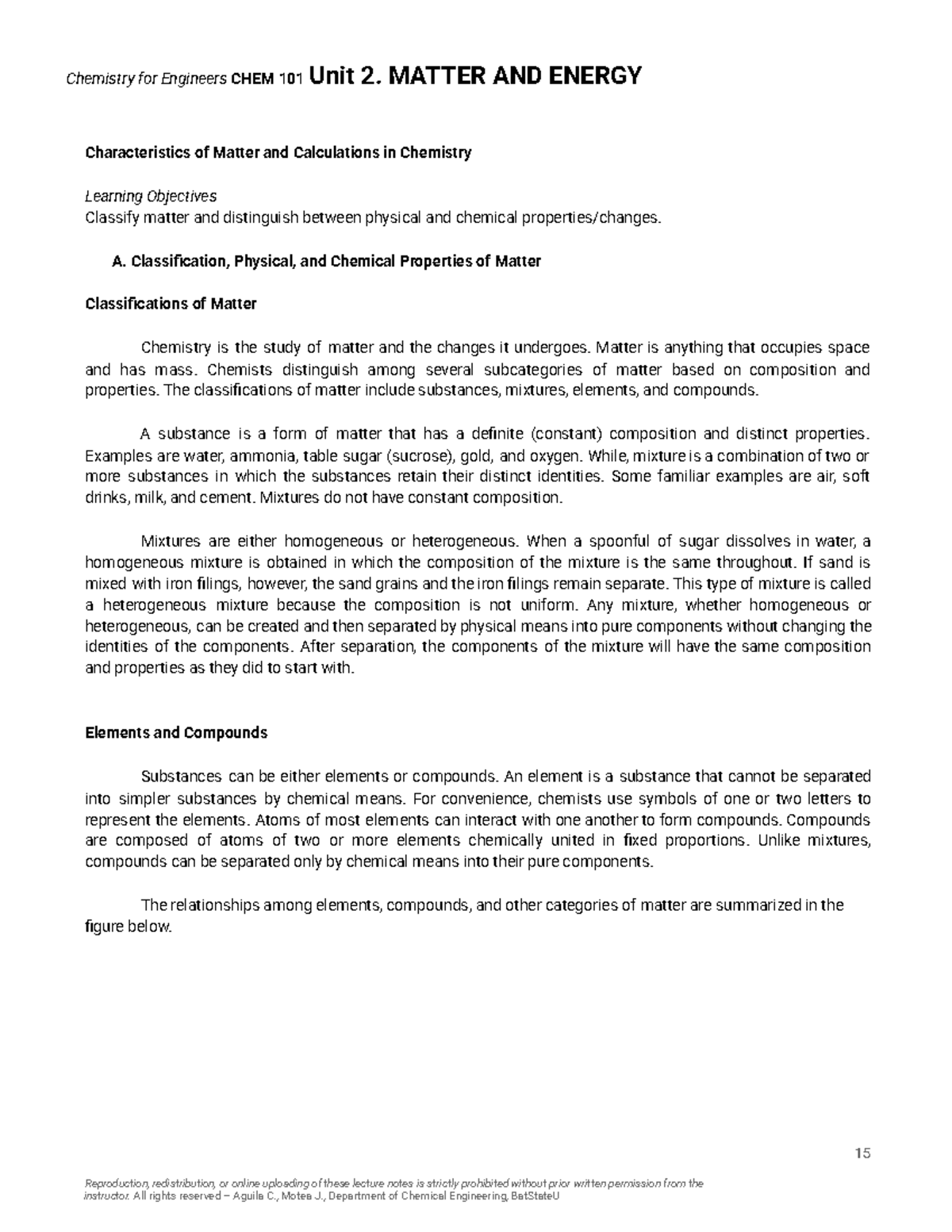 Chemistry for Engineers CHEM 101 Unit 2: Matter & Energy Overview - Document Preview