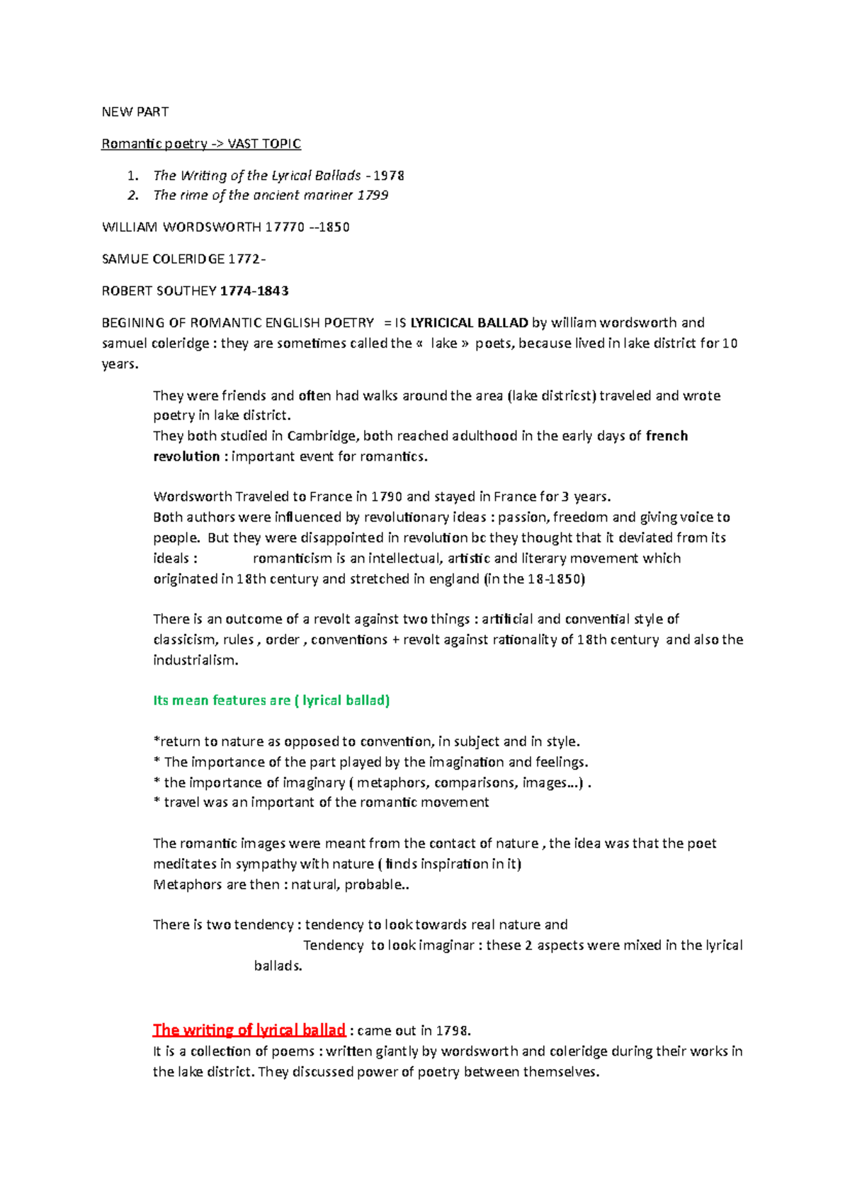 5 - Lecture Notes on Romantic Poetry and Lyrical Ballads - Studocu
