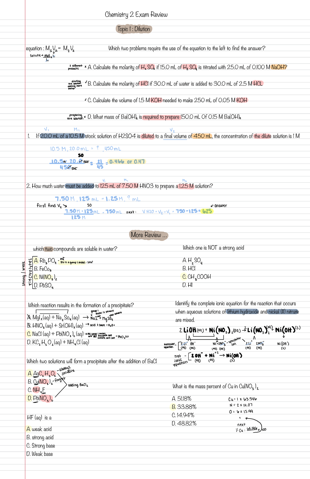 Exam 2 Review - Some notes for exam 2 - Chemistry 2 Exam Review Topic 1 ...