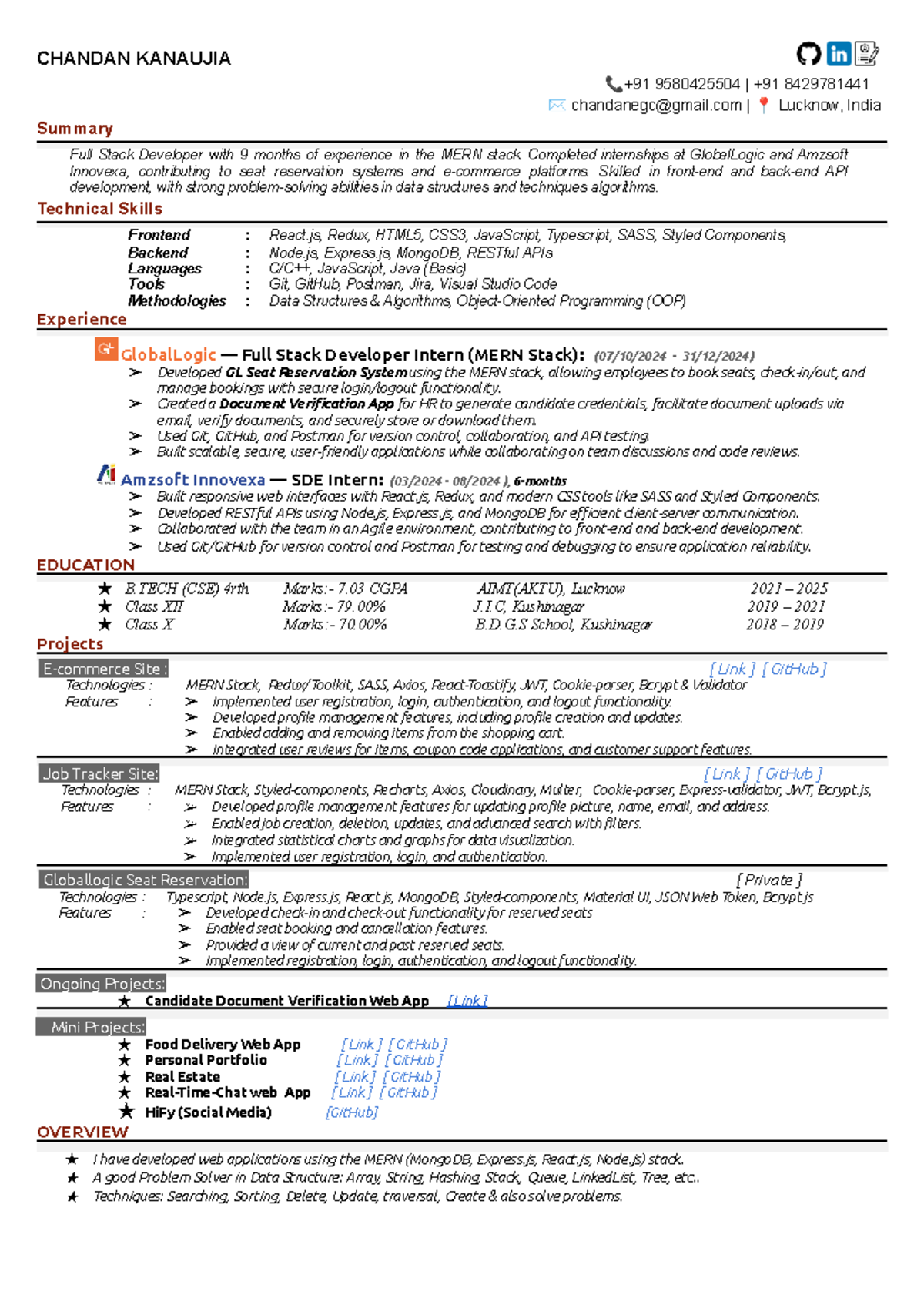 Chandan Kanaujia Resume - CHANDAN KANAUJIA 📞+91 9580425504 | +91 ...