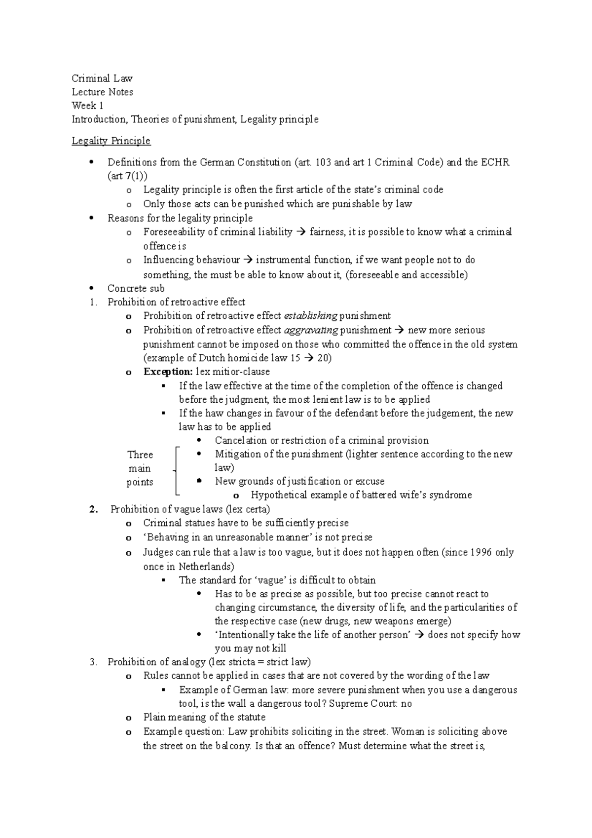 Week 1 Criminal Law PT. A Lecture Notes: Legal Principles & Theories ...