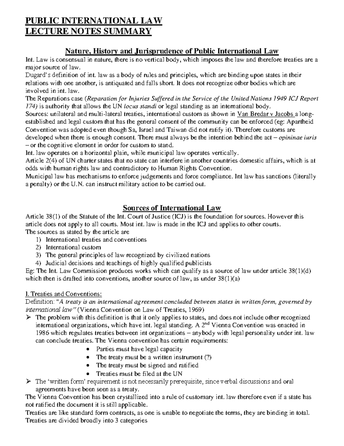 Lecture-Notes-Summarised 1 - PUBLIC INTERNATIONAL LAW LECTURE NOTES ...