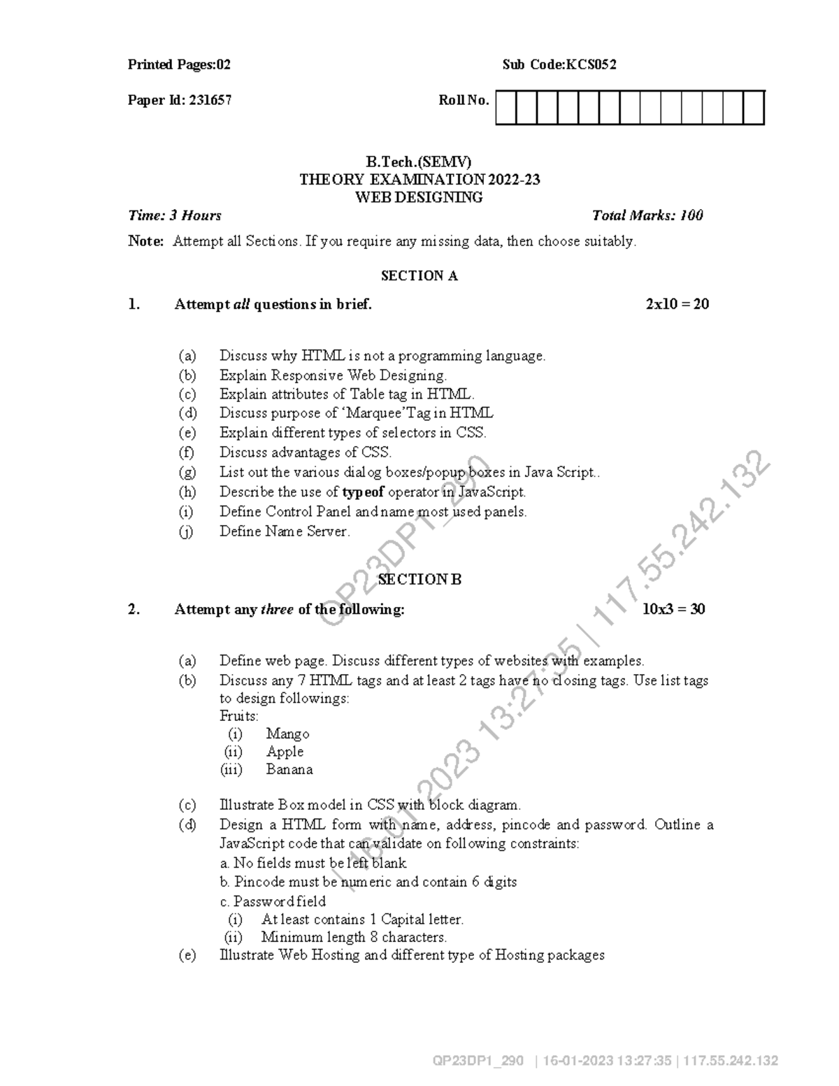 B.Tech 5th Sem Web Designing KCS052 Theory Exam Notes 2023 - Studocu