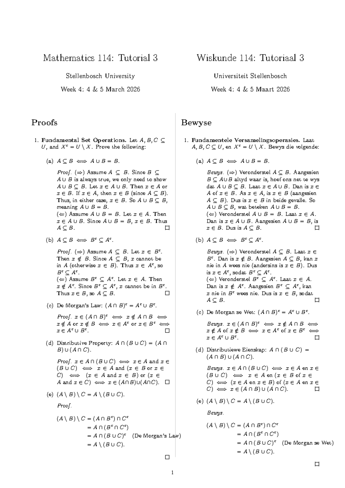 Mathematics 114: Tutorial 3 - Proofs and Functions - Studocu