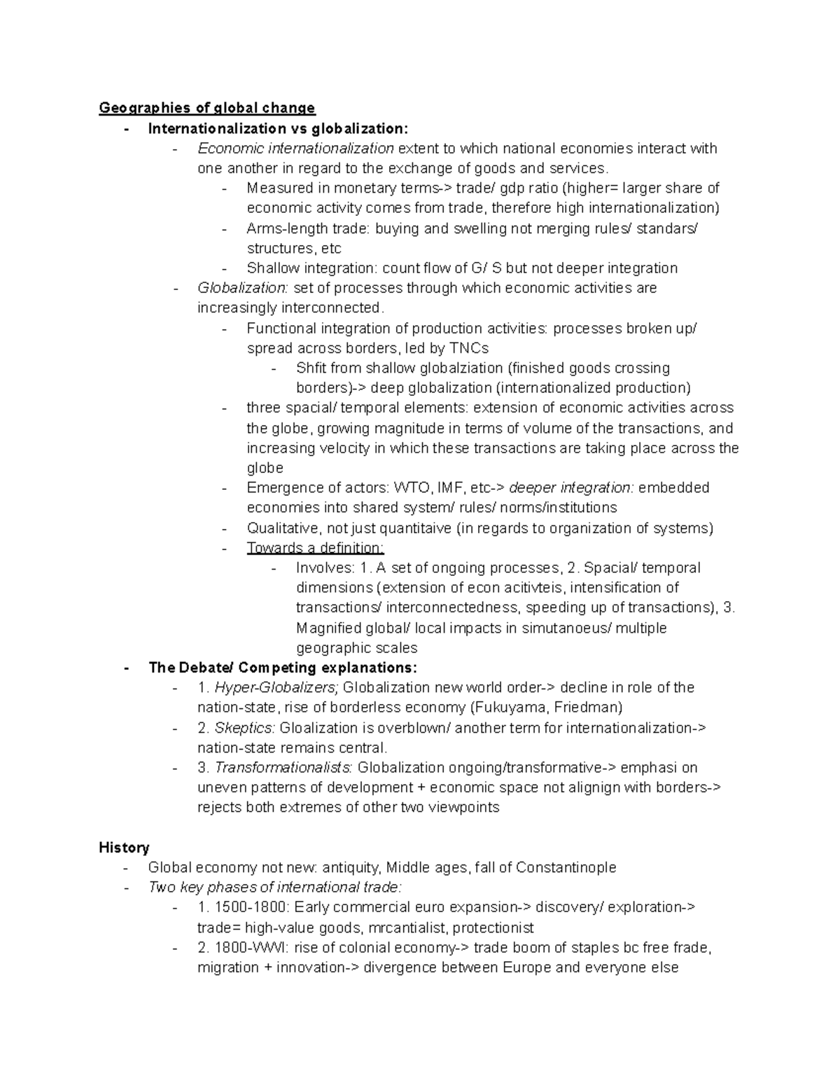 Geographies of Global Change: INTL 101 Test 1 Condensed Notes - Studocu