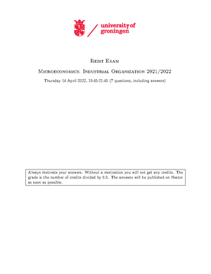 Microeconomics - Industrial Organization - EBB067A05 - RUG