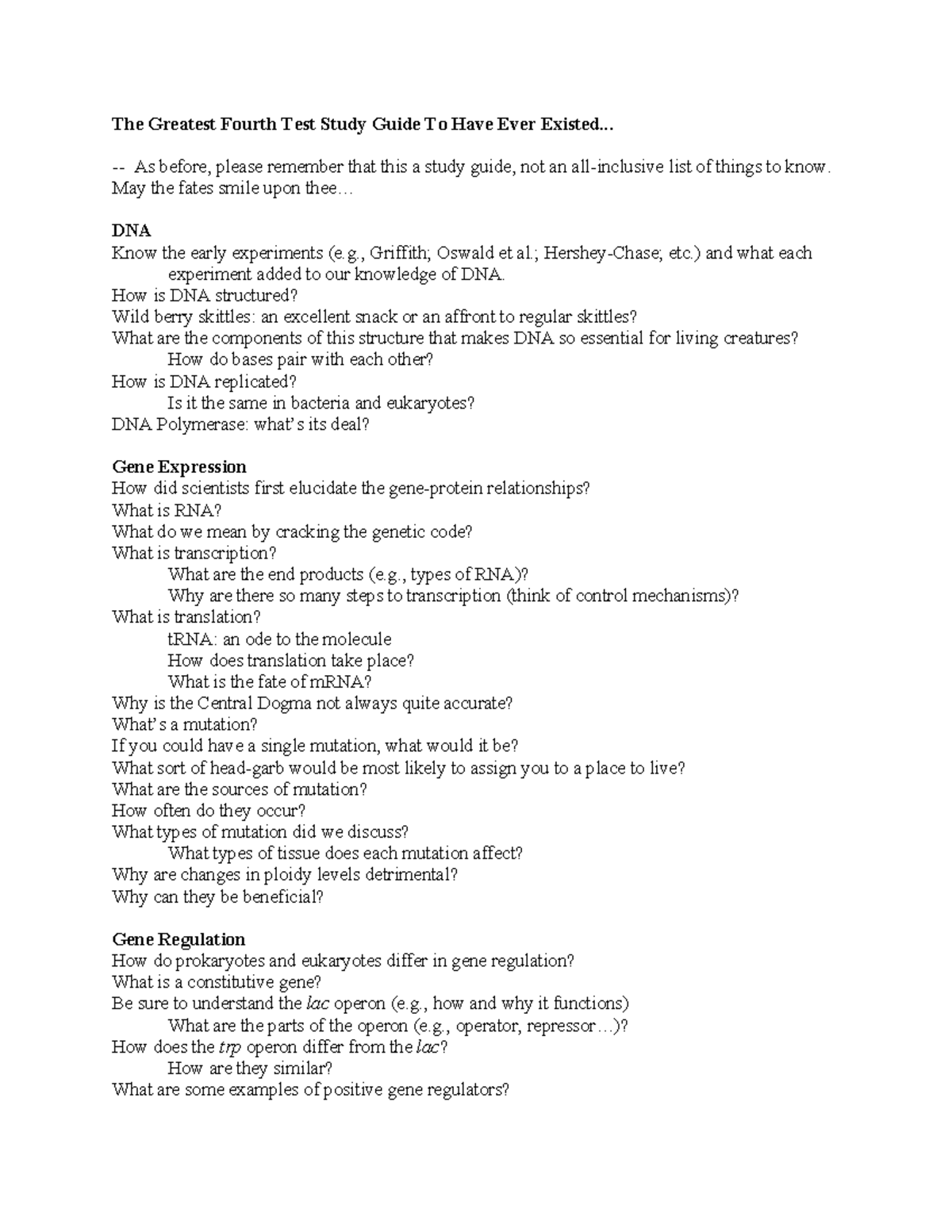 Final Exam Study Guide for DNA and Gene Expression (BIO101) - Studocu