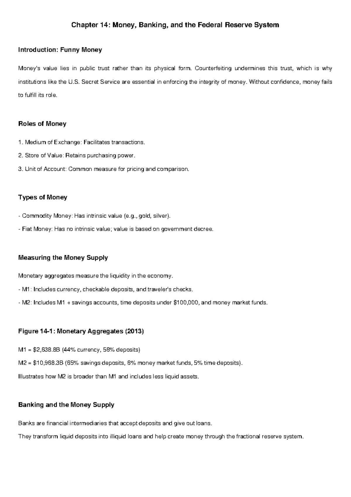 Chapter 14 Detailed Notes: Money, Banking, & the Fed System - Studocu