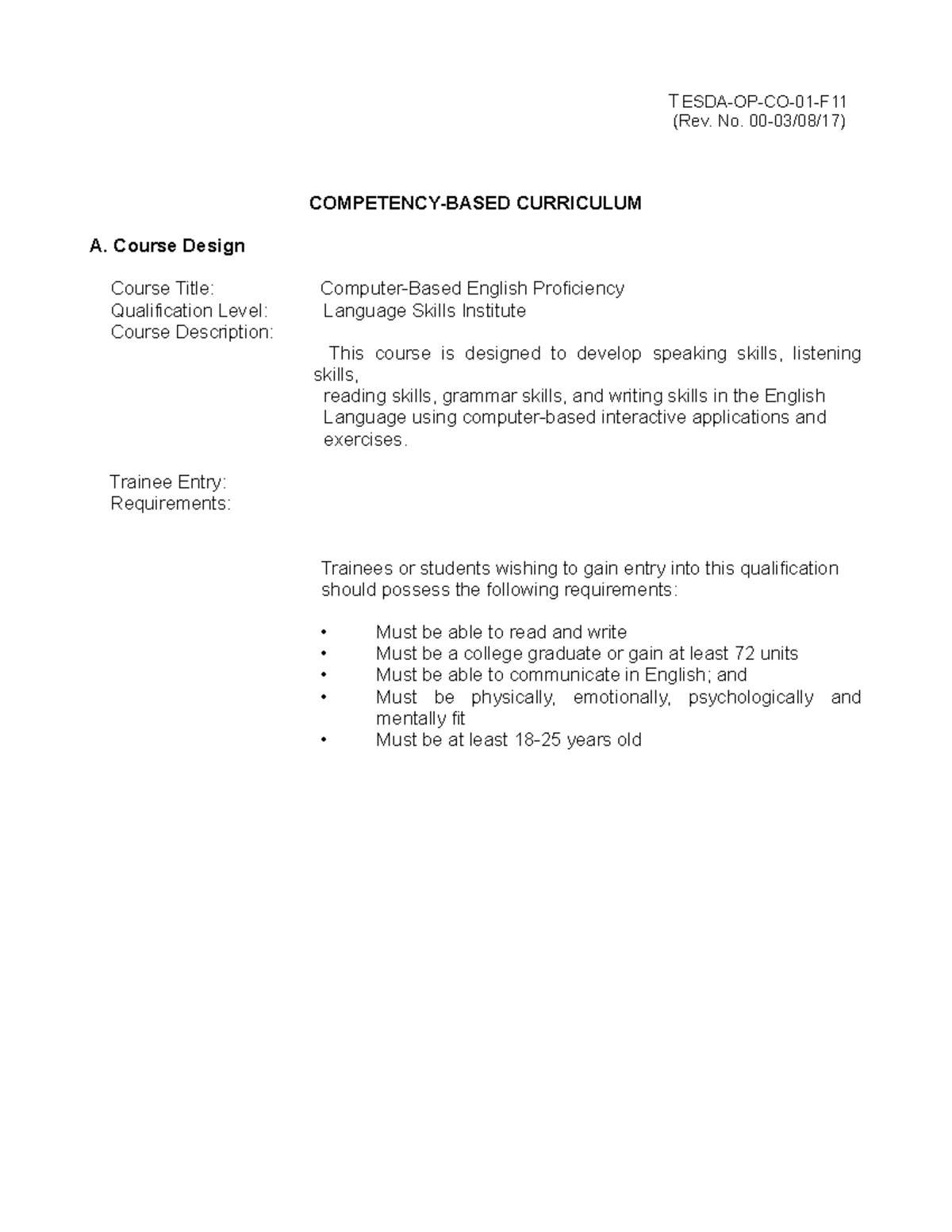 CBC English - TESDA - TESDA-OP-CO-01-F (Rev. No. 00-03/08/17 ...