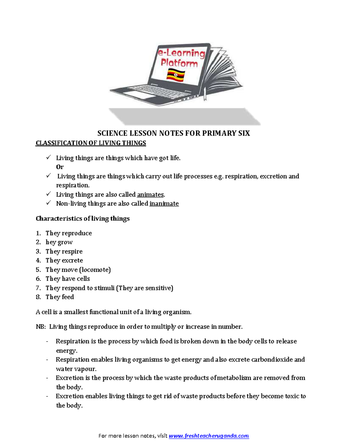 SCIENCE LESSON NOTES FOR PRIMARY SIX: CLASSIFICATION OF LIVING THINGS ...