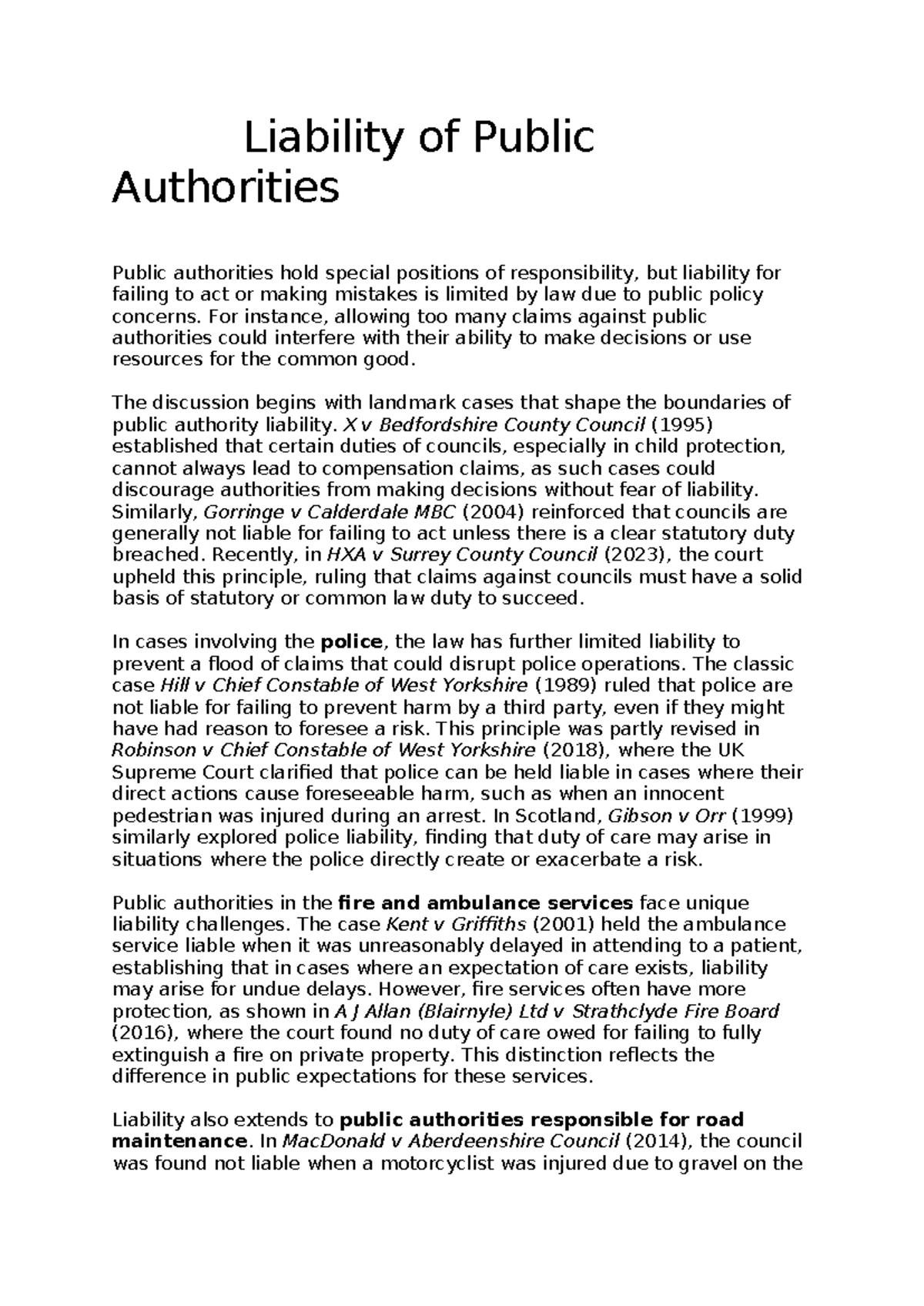 Liability of Public Authorities: Key Cases & Legal Principles Analysis ...