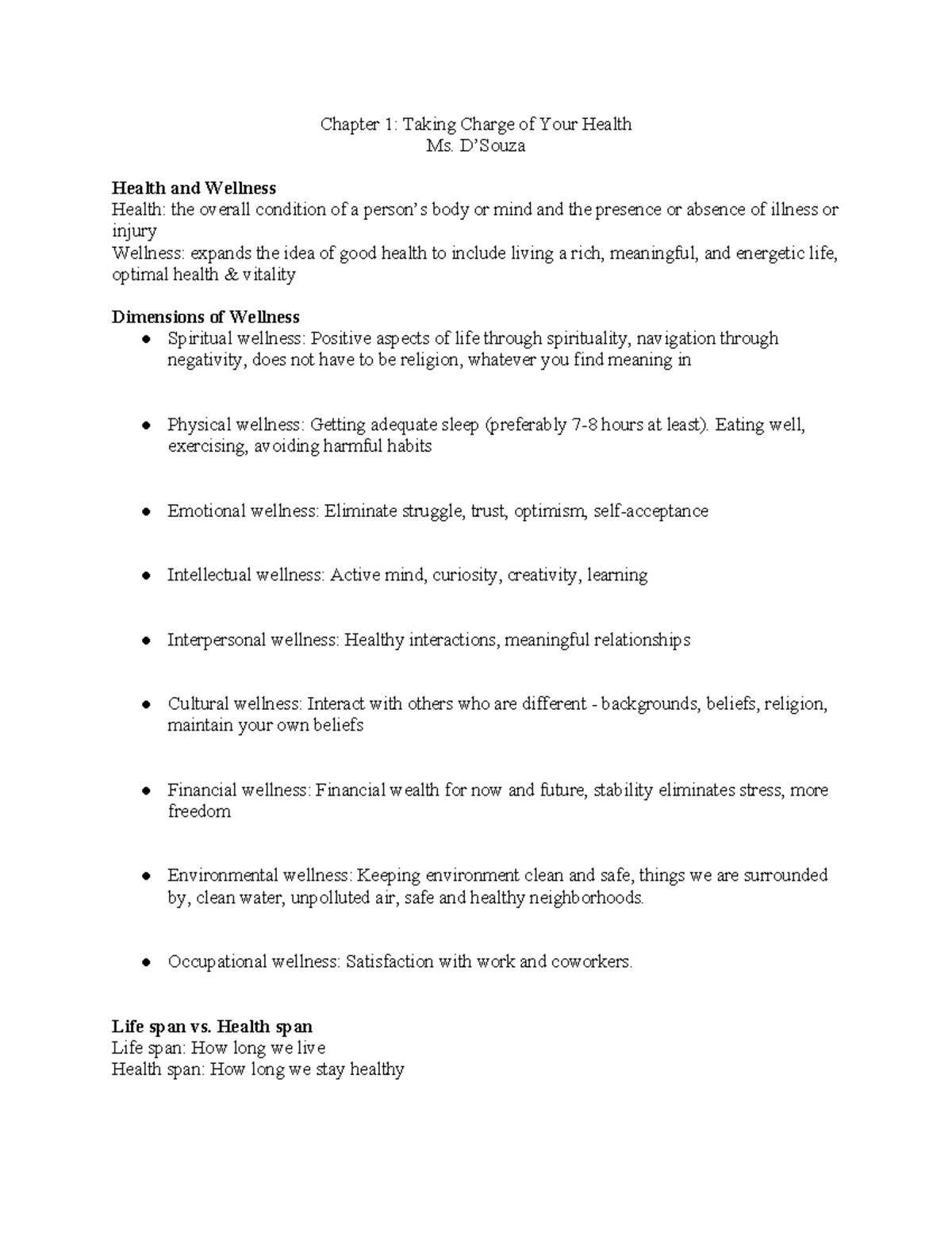 Chapter 1: Taking Charge of Your Health - Wellness Dimensions ...