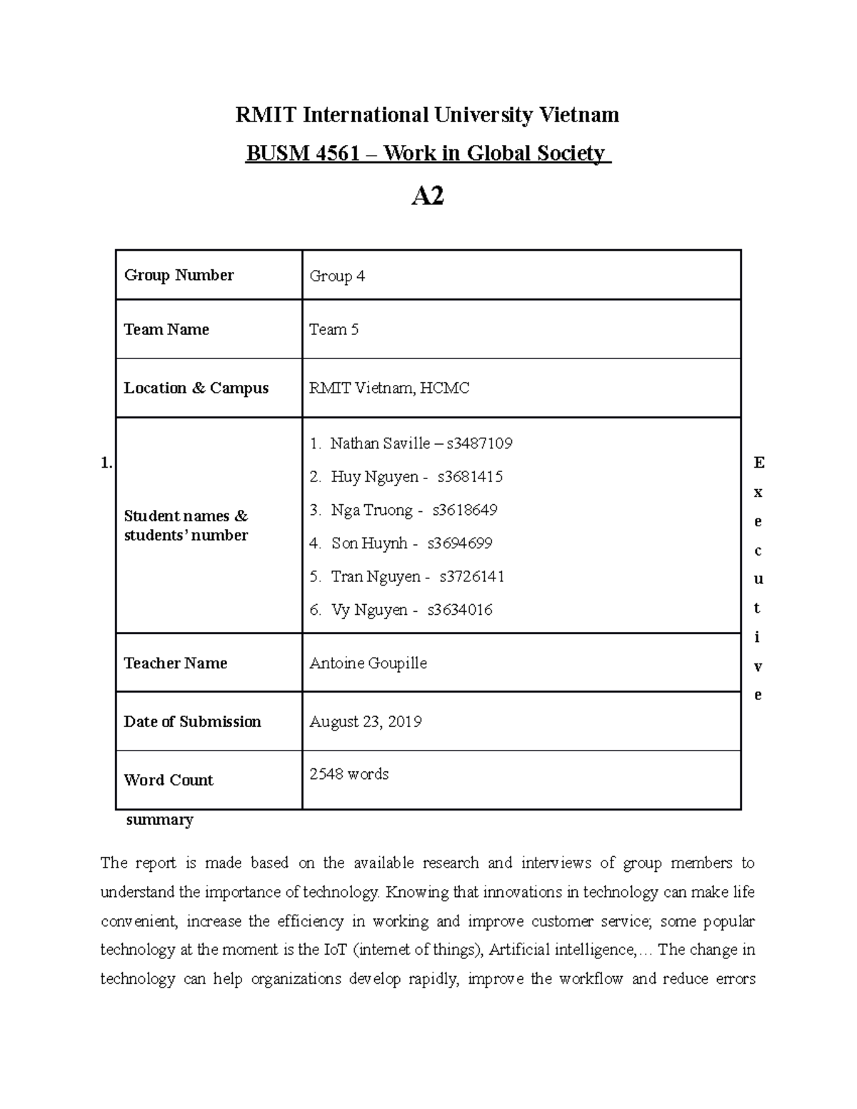 Wigs group cr - RMIT International University Vietnam BUSM 4561 – Work ...