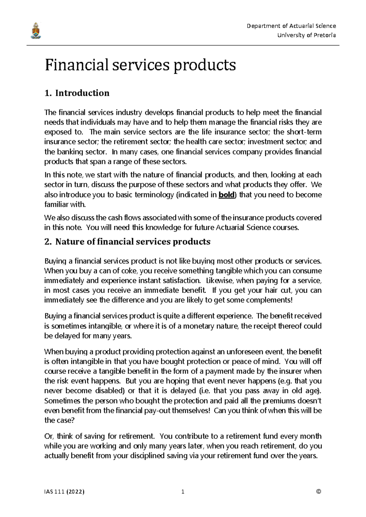 Financial services products - University of Pretoria Financial services ...